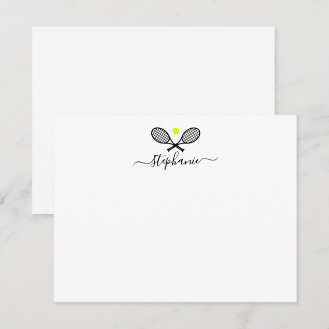 Crossed Tennis Rackets Modern Script Card (Front/Back)