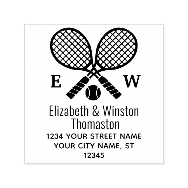 Crossed Tennis Racquets Monogram Name Address Self-inking Stamp (Design)