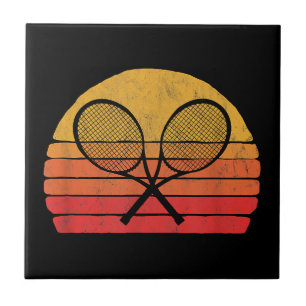 Crossed Tennis Racquets Retro 80s Sun Vintage Grap Ceramic Tile
