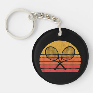 Crossed Tennis Racquets Retro 80s Sun Vintage Grap Key Ring