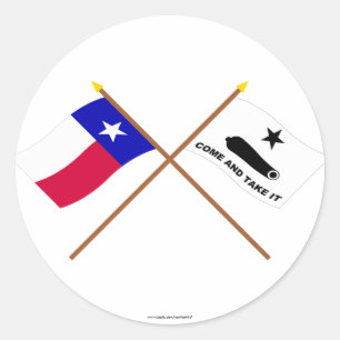 Crossed Texas and  Gonzales Flags Classic Round Sticker