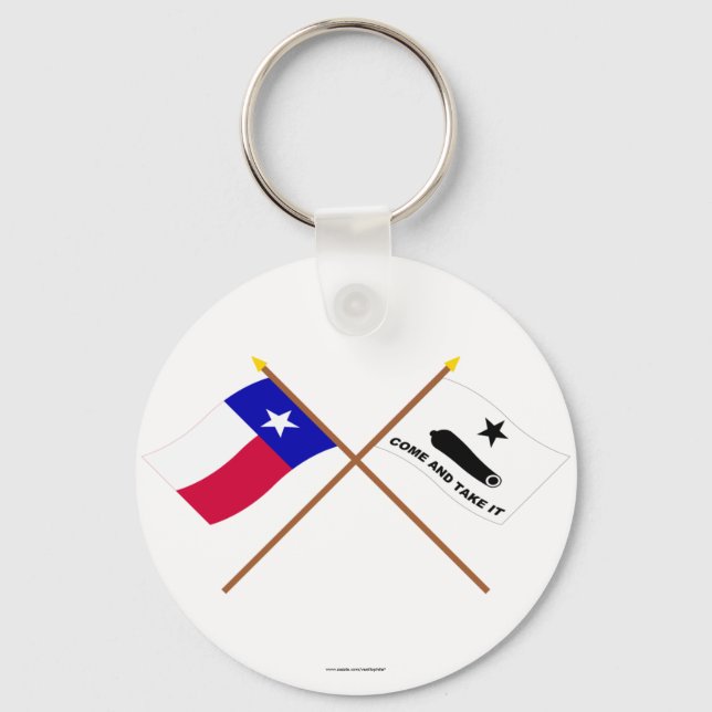 Crossed Texas and  Gonzales Flags Key Ring (Front)