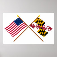 Crossed US 13-star and Maryland State Flags