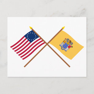 Crossed US 13-star and New Jersey State Flags Postcard