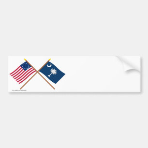 Crossed US 13-star and South Carolina State Flags Bumper Sticker