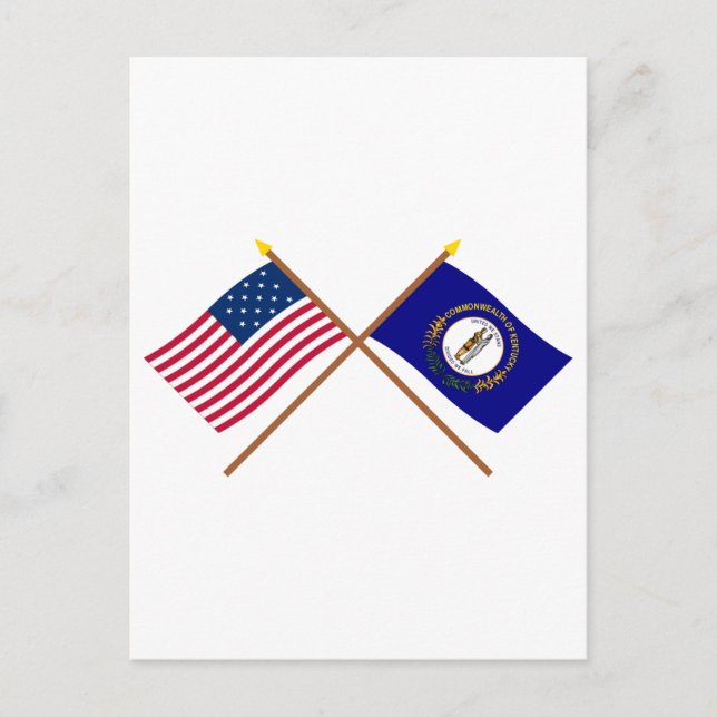 Crossed US 15-star and Kentucky State Flags Postcard (Front)