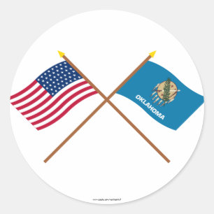 Crossed US 46-star and Oklahoma State Flags Classic Round Sticker