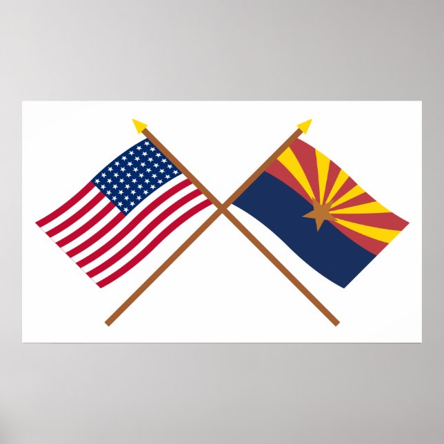 Crossed US 48-star and Arizona State Flags Poster (Front)