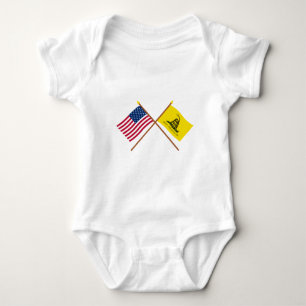 Crossed US and Gadsden Flags Baby Bodysuit