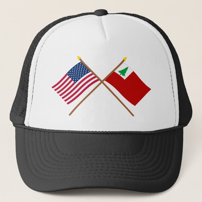 Crossed US and New England Flags Trucker Hat (Front)