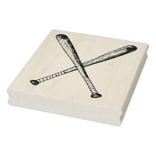Crossed Vintage Wooden Baseball Bats Art Stamp