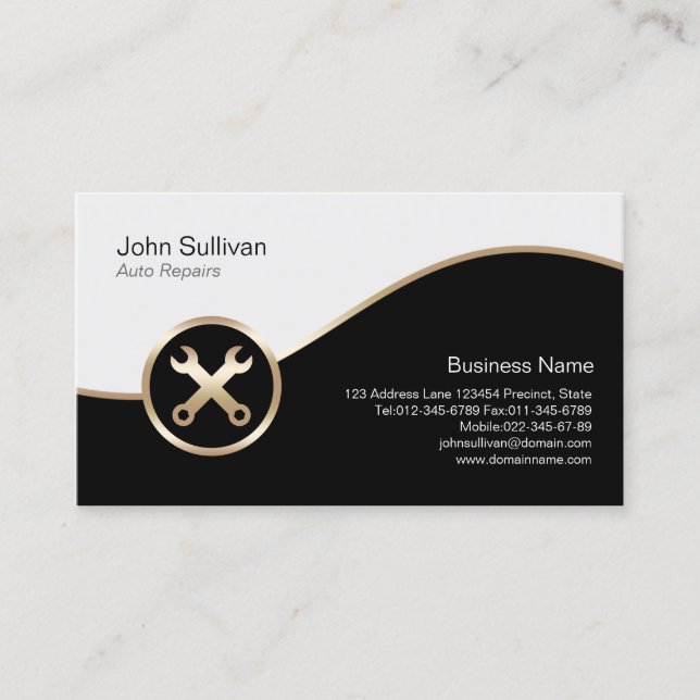 Crossed Wrench Icon Auto Repairs Business Card (Front)