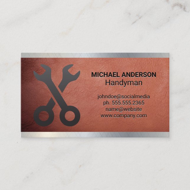 Crossed Wrenches | Metal Leather Business Card (Front)