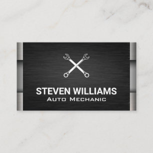 Crossed Wrenches Metallic Black Silver Business Card