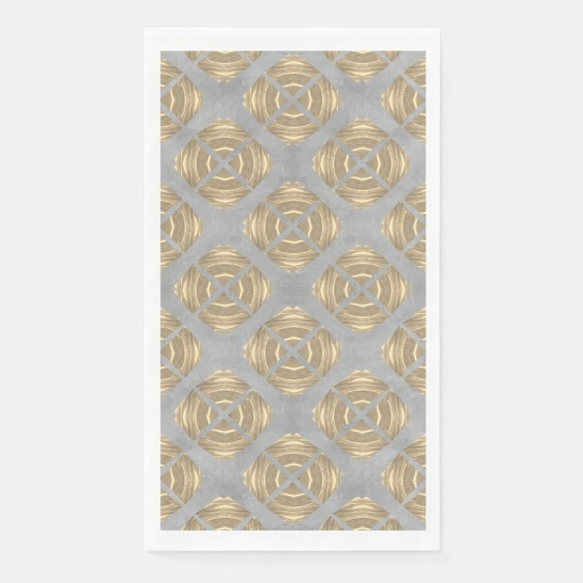 Crosses and Circles Grey Gold Geometric Pattern Napkin (Front)