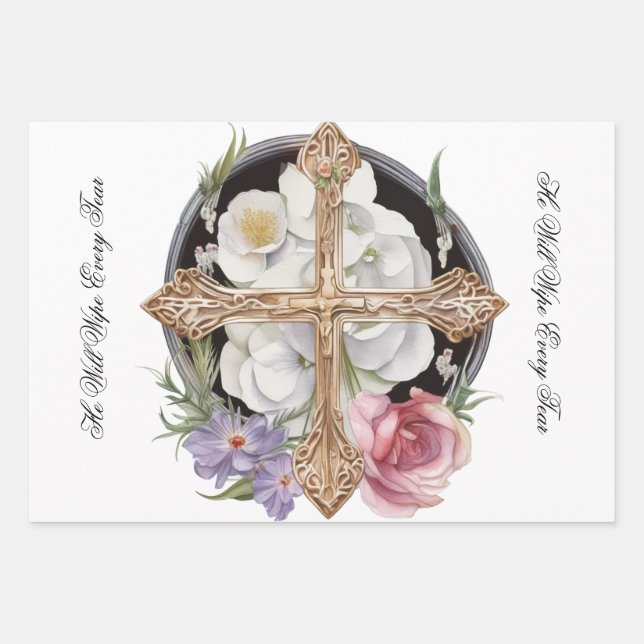Crosses and Scriptures for Condolences Wrapping Paper Sheet (Front)