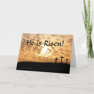 Crosses and Sunset "He Is Risen" Greeting Card