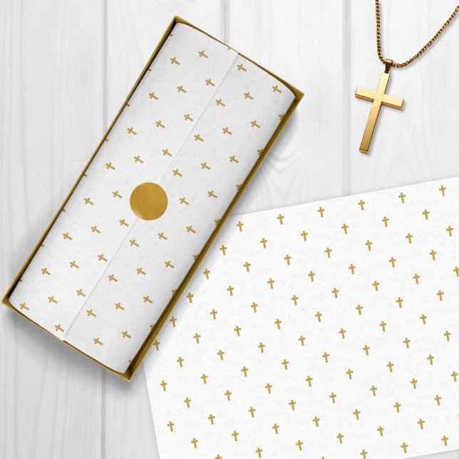 Crosses - Faux Mustard Gold on white Tissue Paper (Crosses - Mustard Gold Tissue Paper)