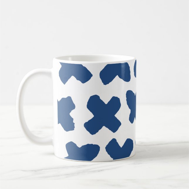 Crosses Shibori: Indigo Batik Pattern Coffee Mug (Left)