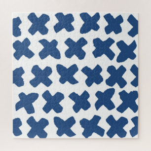 Crosses Shibori: Indigo Batik Pattern Jigsaw Puzzle