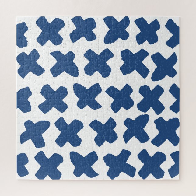 Crosses Shibori: Indigo Batik Pattern Jigsaw Puzzle (Vertical)