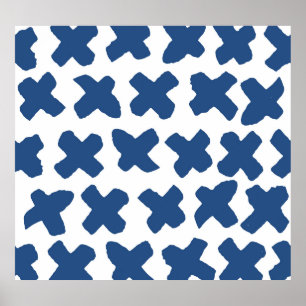 Crosses Shibori: Indigo Batik Pattern Poster