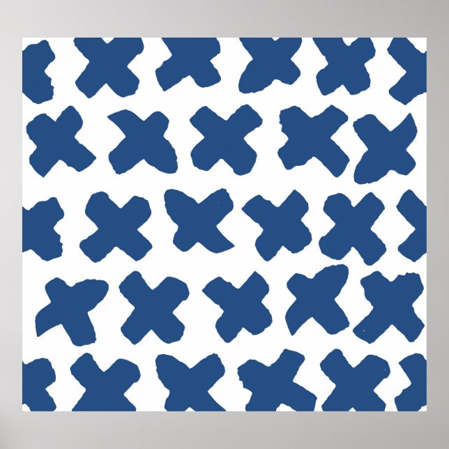 Crosses Shibori: Indigo Batik Pattern Poster (Front)