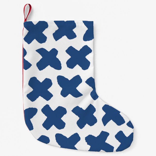 Crosses Shibori: Indigo Batik Pattern Small Christmas Stocking (Front)