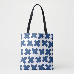 Crosses Shibori: Indigo Batik Pattern Tote Bag