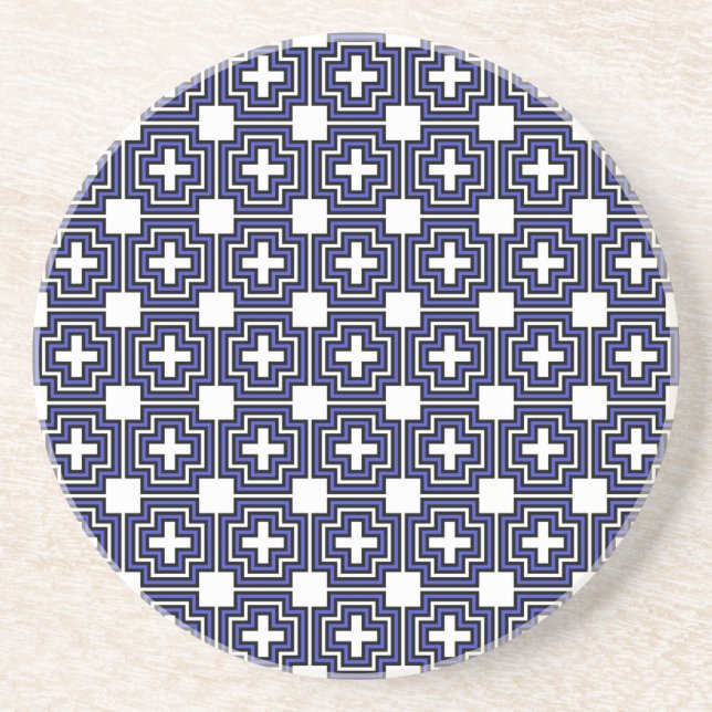Crosses & Squares Blue - Coaster (Front)