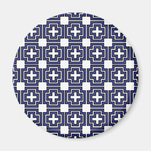 Crosses & Squares Blue - Magnet (round)