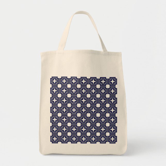 Crosses & Squares Blue - Tote Bag (Front)
