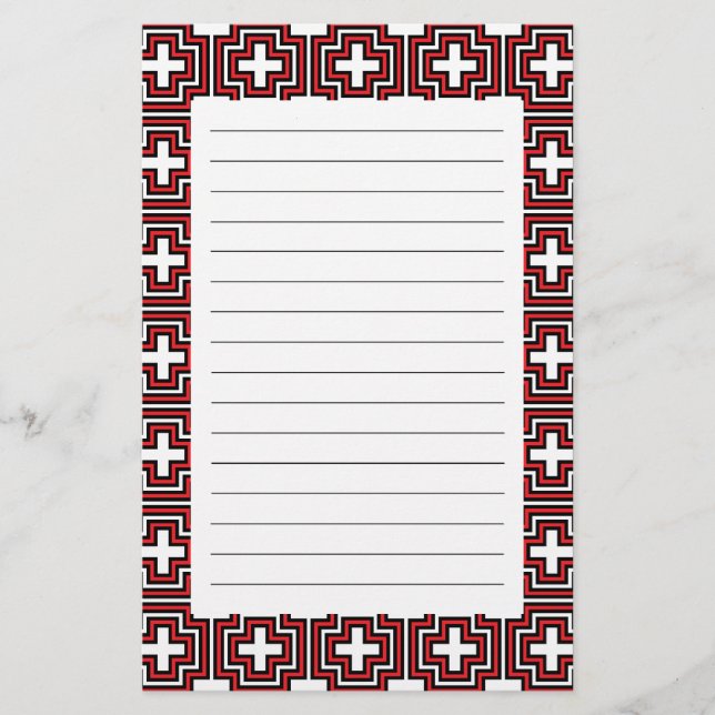 Crosses & Squares Red Stationery (Front)