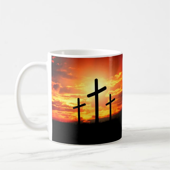 Crosses, Sunset Silhouettes Painting-67137 Coffee Mug (Left)