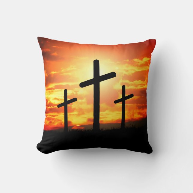Crosses, Sunset Silhouettes Painting-67137 Cushion (Front)