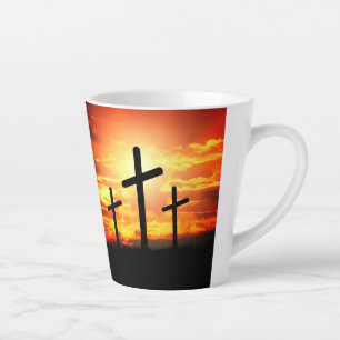Crosses, Sunset Silhouettes Painting-67137 Latte Mug
