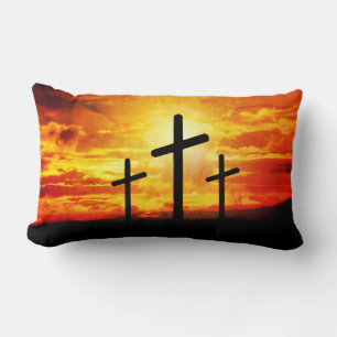 Crosses, Sunset Silhouettes Painting-67137 Lumbar Cushion