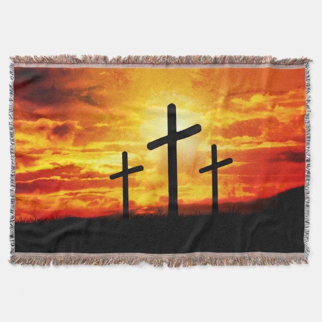Crosses, Sunset Silhouettes Painting-67137 Throw Blanket (Front)