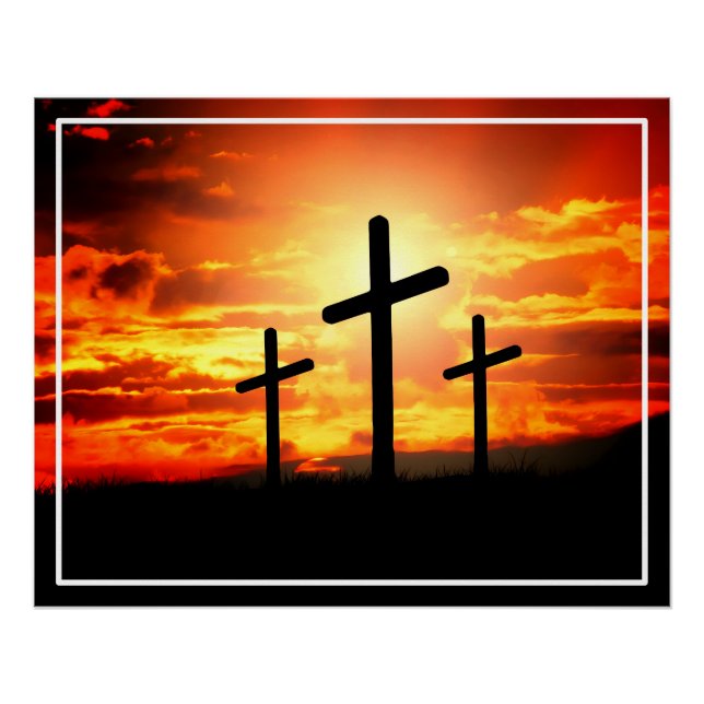 Crosses, Sunset Silhouettes Painting  Poster (Front)