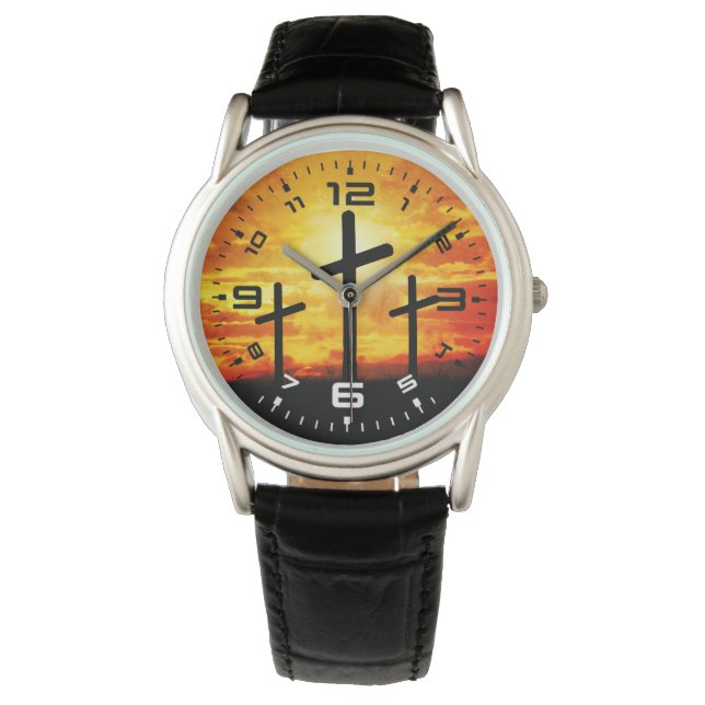 Crosses, Sunset Silhouettes Painting  Watch (Front)