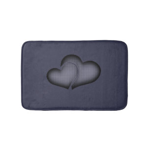 Crosshatch Grey Blue Duo Hearts Bath Mat