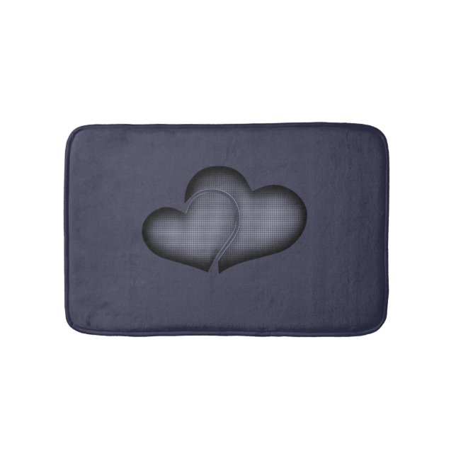 Crosshatch Grey Blue Duo Hearts Bath Mat (Front)