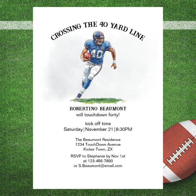 Crossing 40 Yard American Football 40th birthday Invitation (Creator Uploaded)