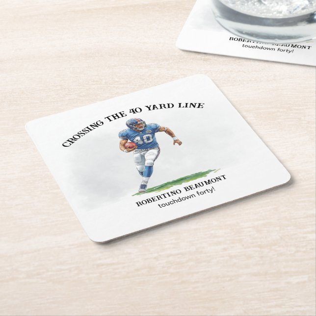 Crossing 40 Yard American Football 40th birthday Square Paper Coaster (Angled)