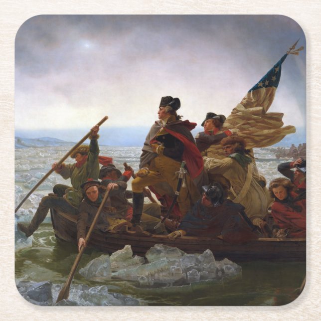 Crossing Delaware 1776: General George Washington Square Paper Coaster (Front)