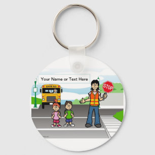 Crossing Guard Cartoon by PrintedPerfection.com Key Ring