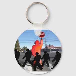 Crossing Guard w/Kids on the Street Key Ring
