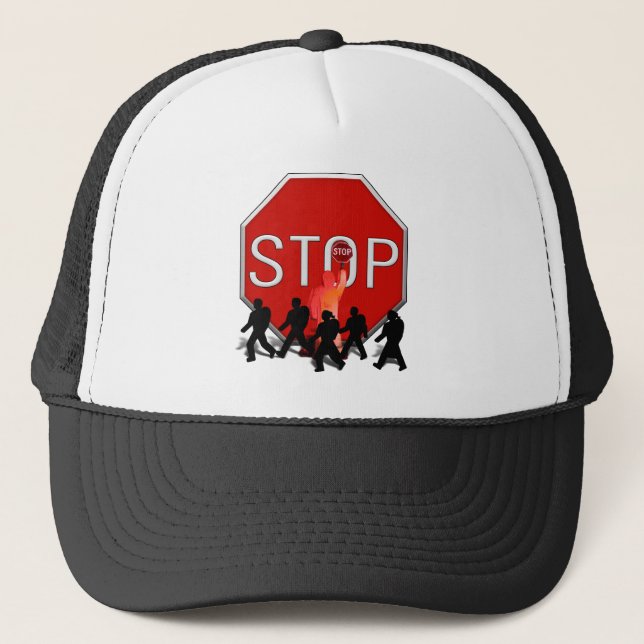 Crossing Guard w/Kids & Stop Sign Trucker Hat (Front)