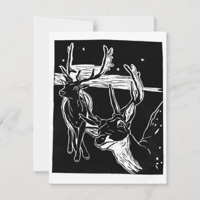 Crossing Paths Deer linocut RSVP Card (Front)