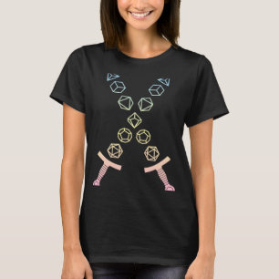 Crossing Polyhedral Dice Swords in Pastel D20 T-Shirt